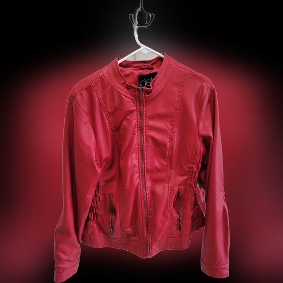 Red leather Moto jacket - Picture 4 of 4
